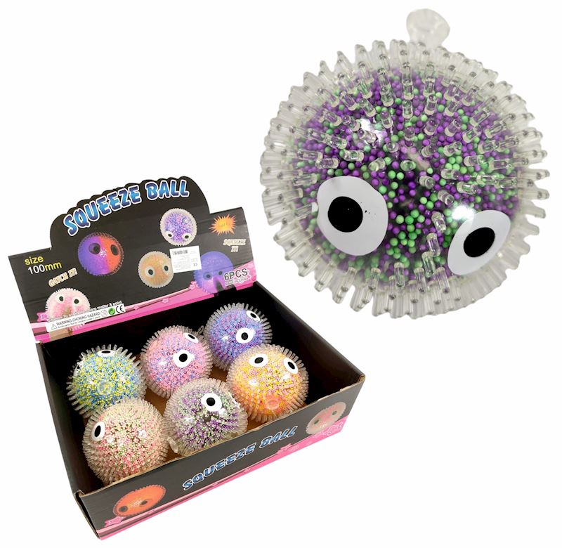 Quetsch-Stachelball 10 cm mit Licht 6 sort.