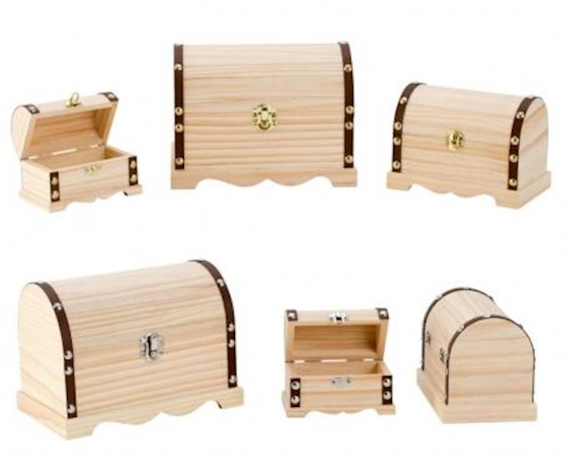 Holztruhen 3er Set 20x13x15cm 2xsort., gold, silber-Nieten