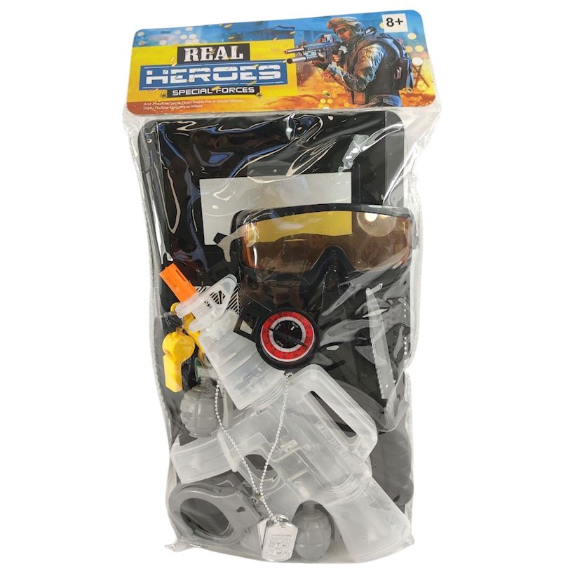 Polizeiset Schild, Pistole, HG Messer, Handschellen etc