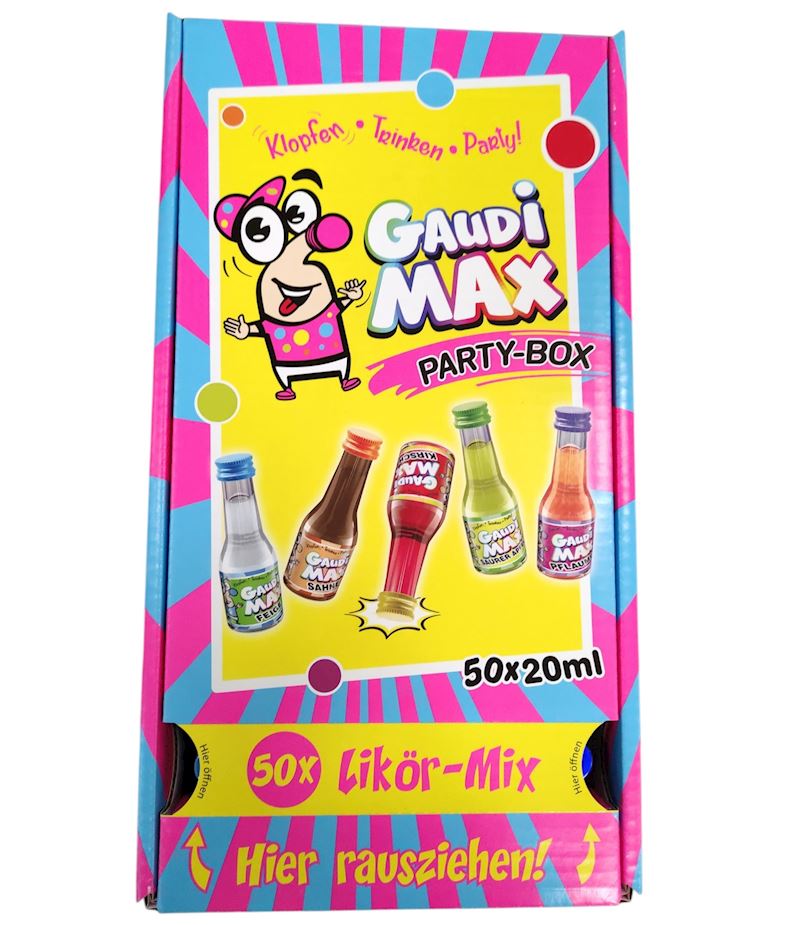 Gaudi Max Party Box mit 50 Shots à 2 cl 16-17%, 5 Sorten