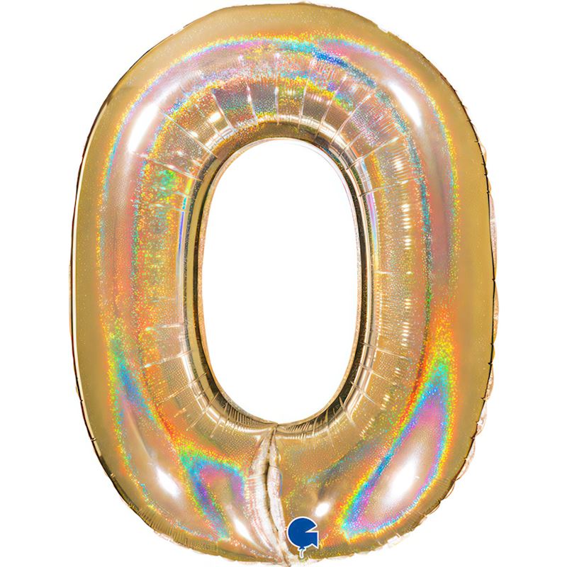 Folienballon Zahl 0 Gold, 102 cm, im Beutel, holographisch