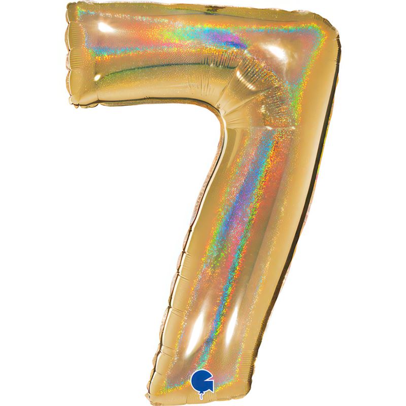 Folienballon Zahl 7 Gold, 102 cm, im Beutel, holographisch
