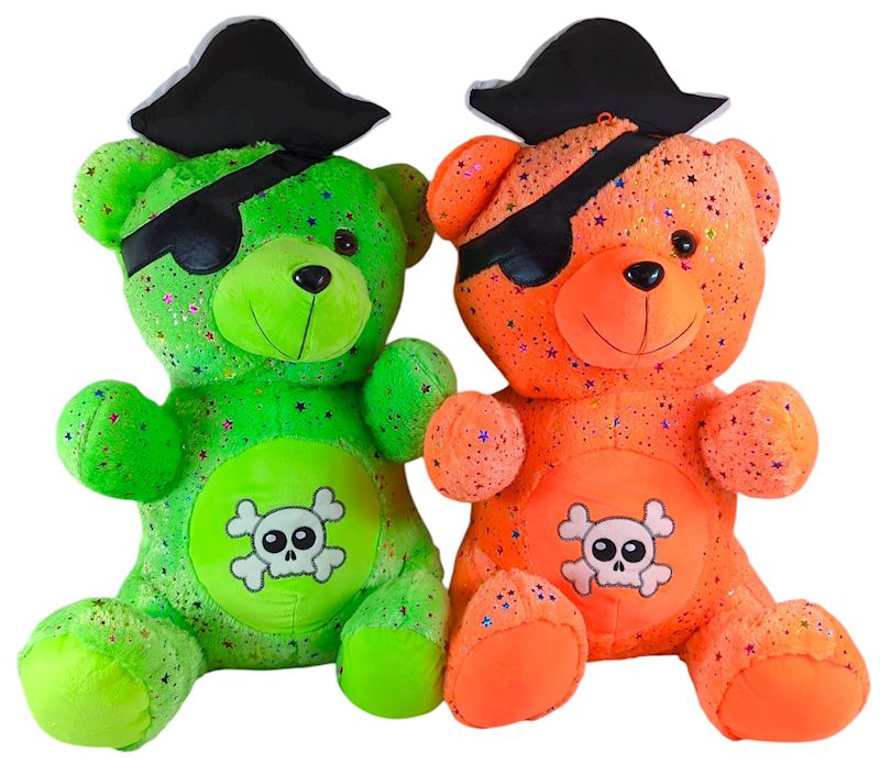 Plüsch Piratenbär 60/70 cm 2 sort. grün & orange
