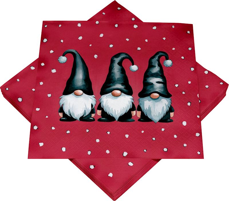 Servietten Weihnachtswichtel 33x33 cm, 3-lagig rot