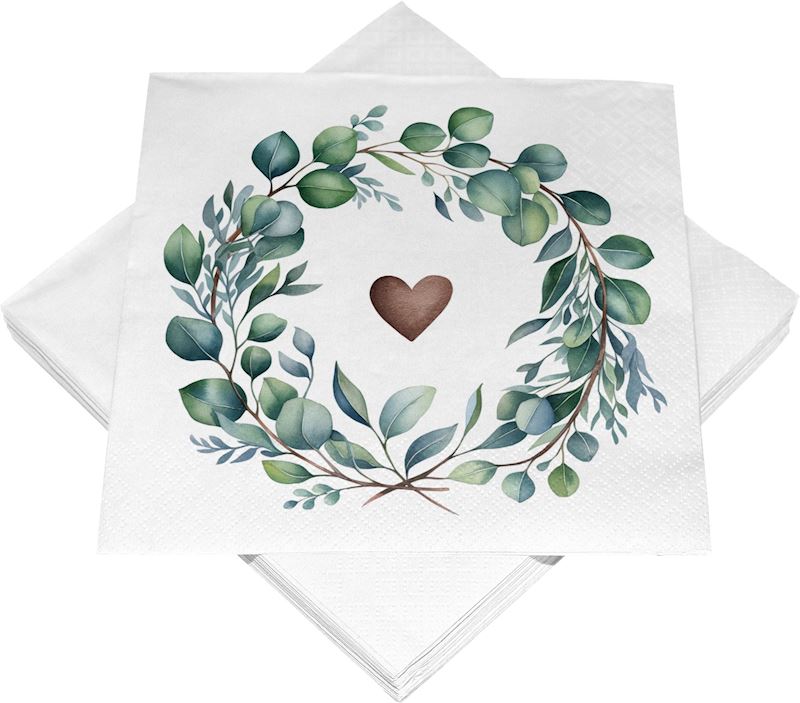 Servietten Eukalyptus Herz 33x33 cm, 3-lagig