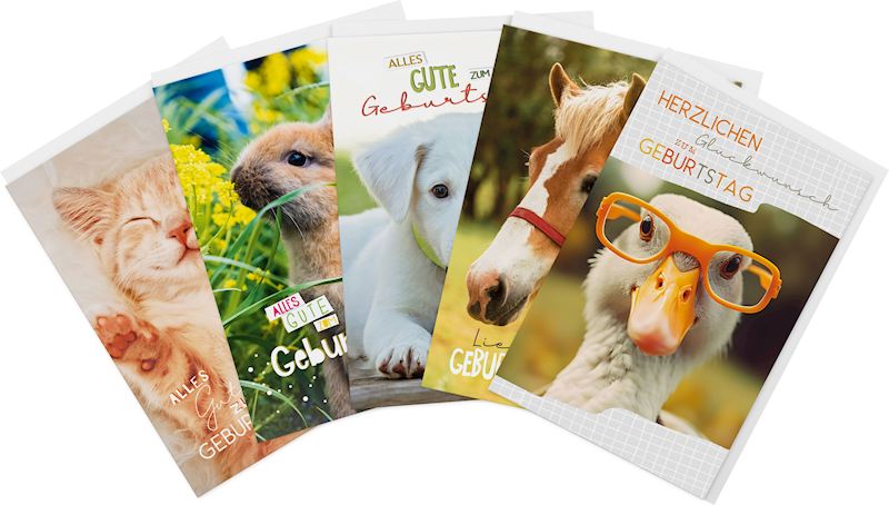 Carte d'anniversaire animaux 11.5 x 17.5 cm, 8 ass.
