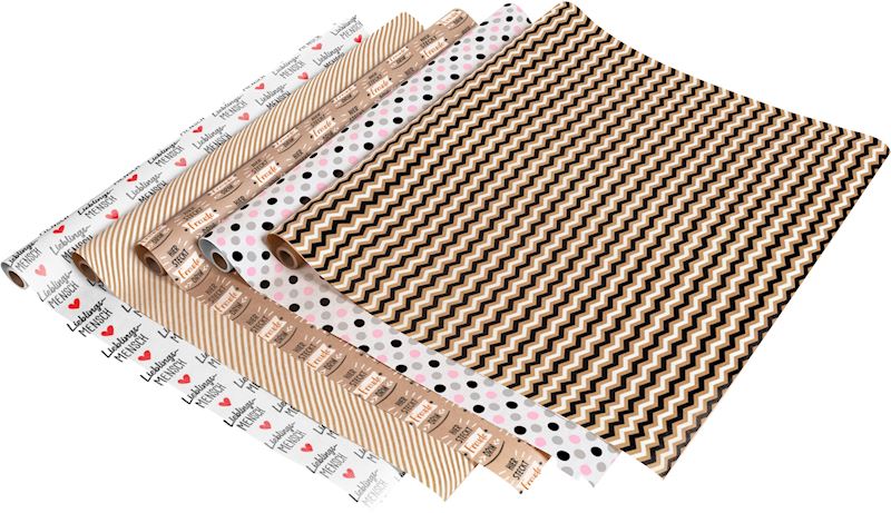 Geschenkpapier Kraftpapier 5 Motive sort. 2mx70cm