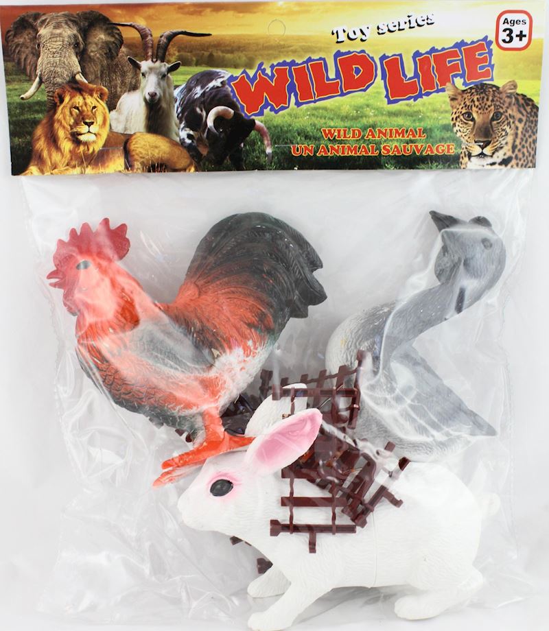 Farmtierset PVC 3 Tiere & Zaun ca. 16cm, Gans Huhn Kaninchen