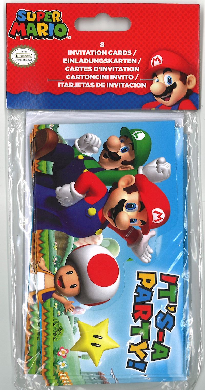 Cartes d'invitation Super Mario, 8 pcs. avec enveloppes