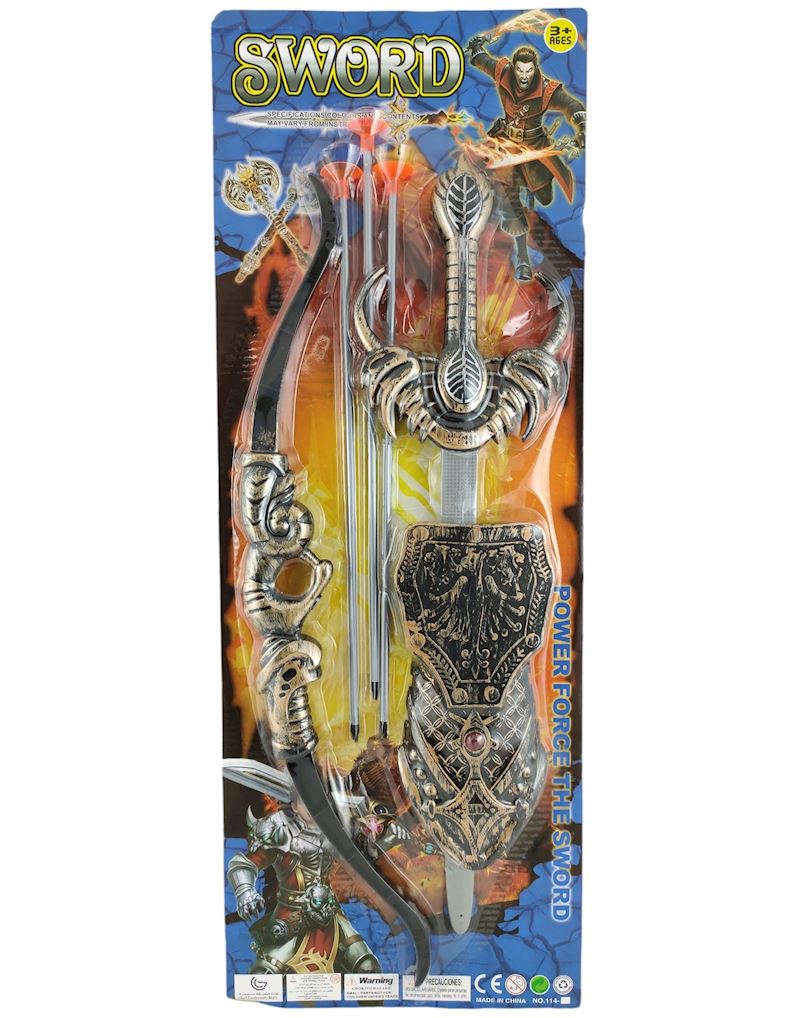 Waffenset Krieger Pfeilbogen, Schwert und Rüstung