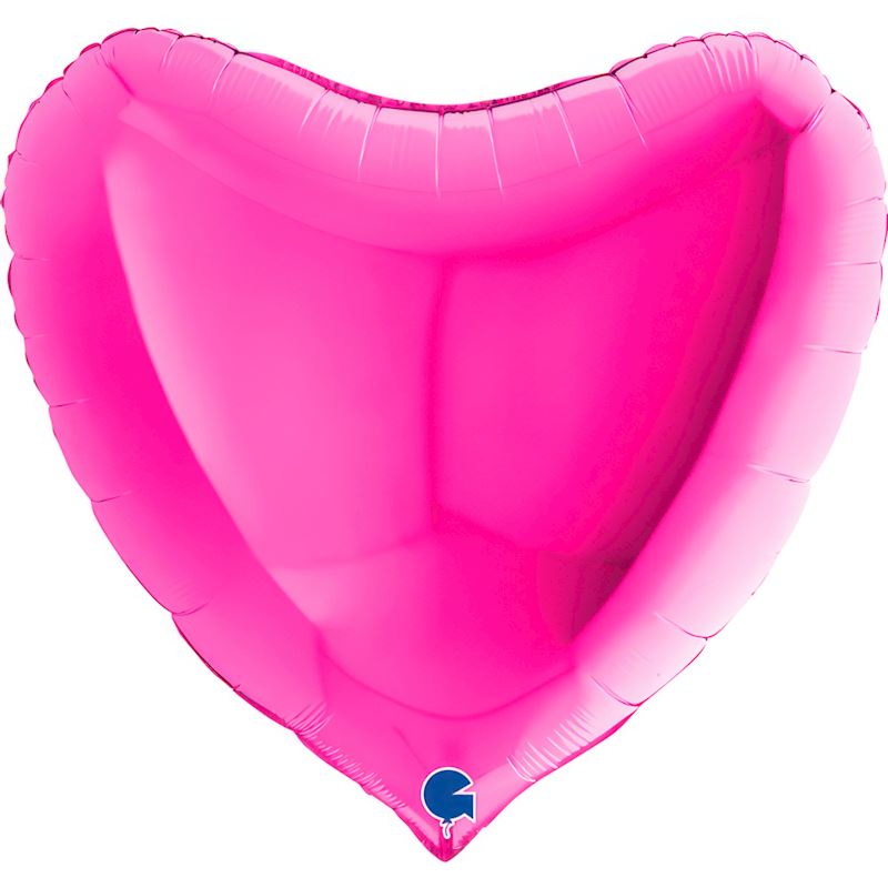 Ballon alu. cœur magenta 91 cm emballé individuellement