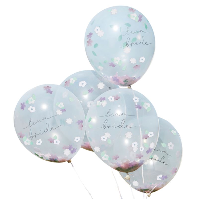 Ballon Team Bride rempli de confettis de fleurs 5p