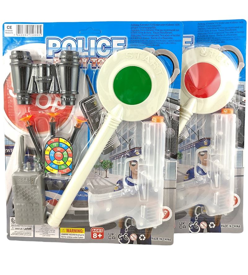 Polizeiset mit Pfeilpistole, Kelle rot/grün, Fernglas etc.