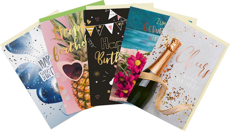 Carte d'anniversaire Trend 11.5x17 cm, 8 ass.