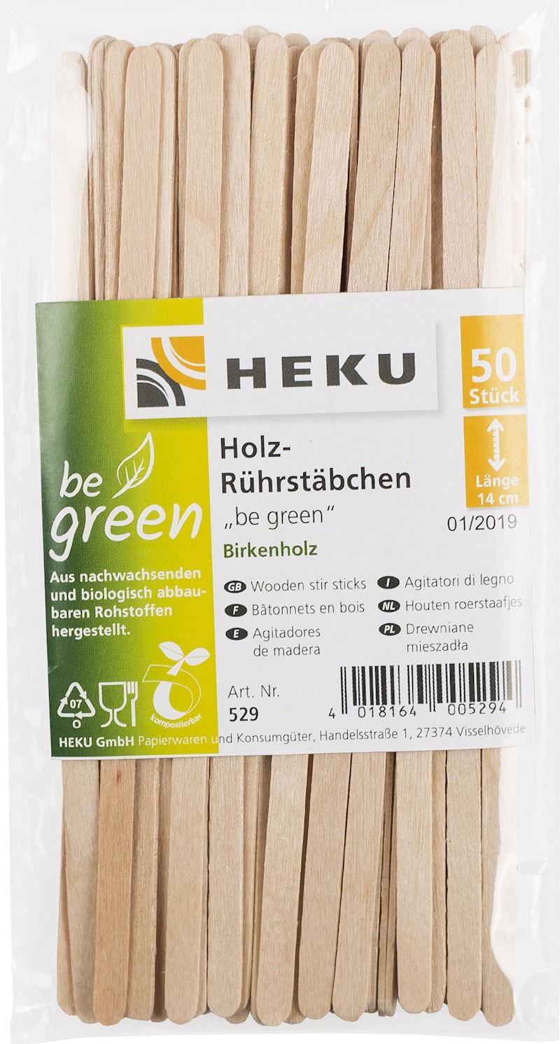 Rührstäbchen Holz be green 50 Stk. 14 cm Birkenholz