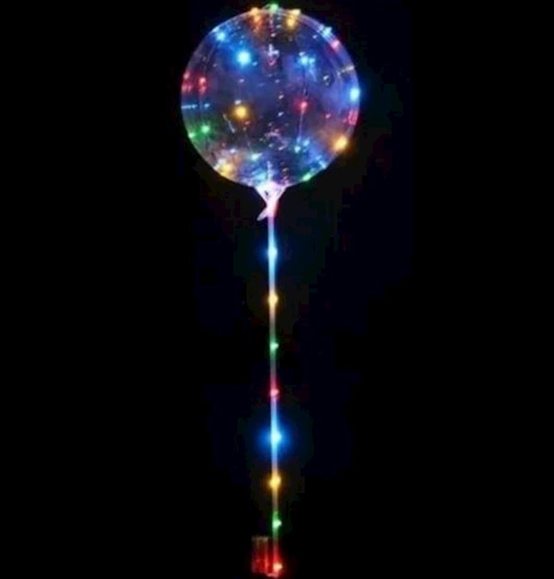 Ballon mit LED am Stab Rund Multicolor