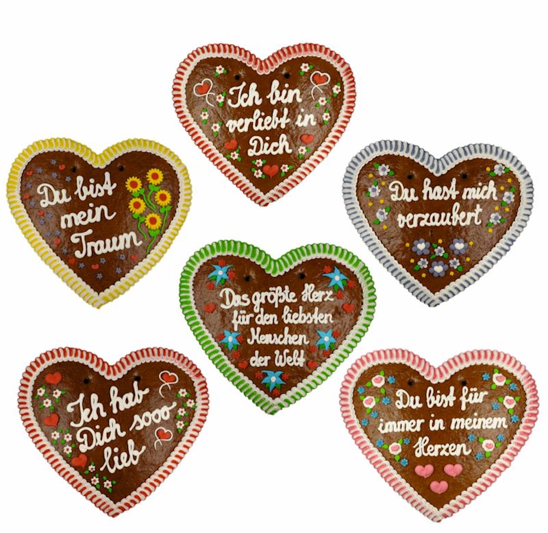 Lebkuchenherz 1200 g 6xsort. 50 cm diverse Sprüche