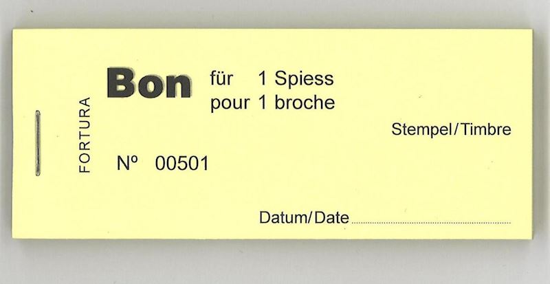 Bonblöckli mit 100 Bons für 1 Spiess