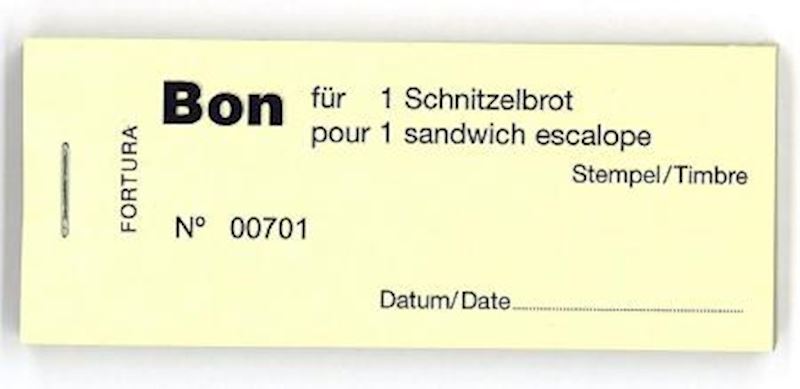 Bonblöckli mit 100 Bons für 1 Schnitzelbrot