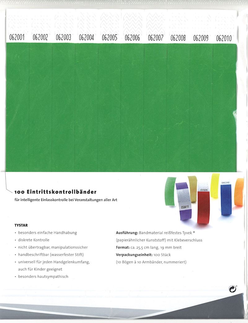 Bracelets de contrôle 100 pcs. vert