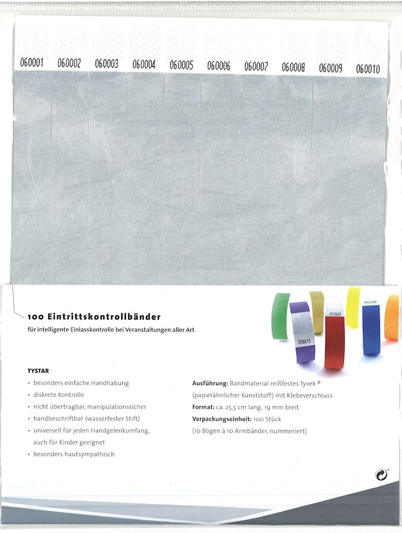 Bracelets de contrôle 100 pcs. argent