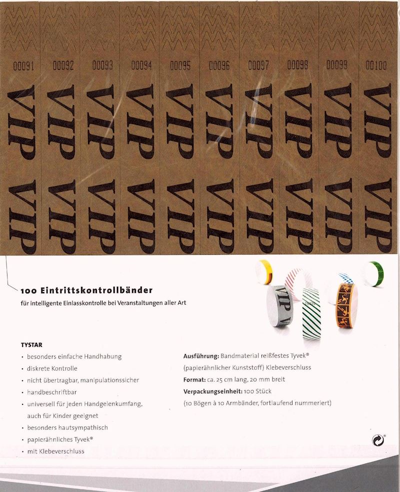 Bracelets de contrôle VIP or 100 pcs.