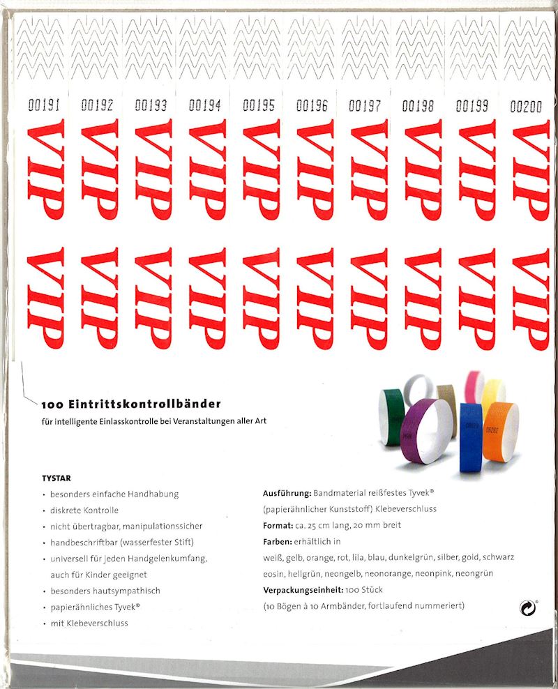 Bracelets de contrôle VIP blanc 100 pcs.