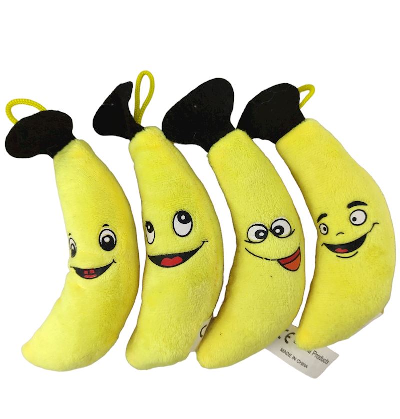 Plüsch Banane 13 cm gelb mit Gesicht 4xsort.