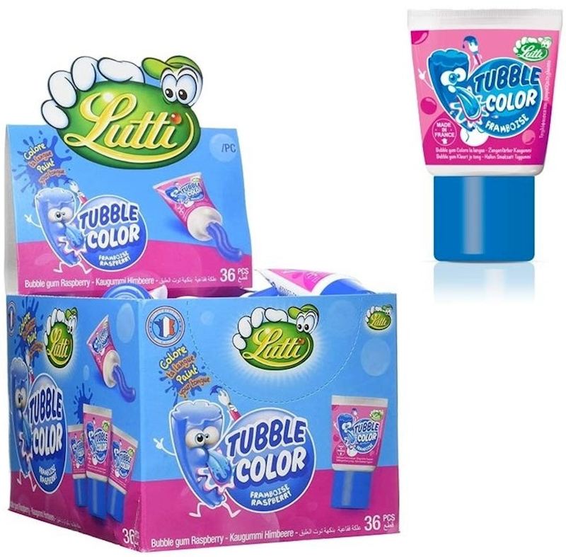 Lutti Tubble Gum Color Himbeer Kaugummi Zungenfärber in Tube