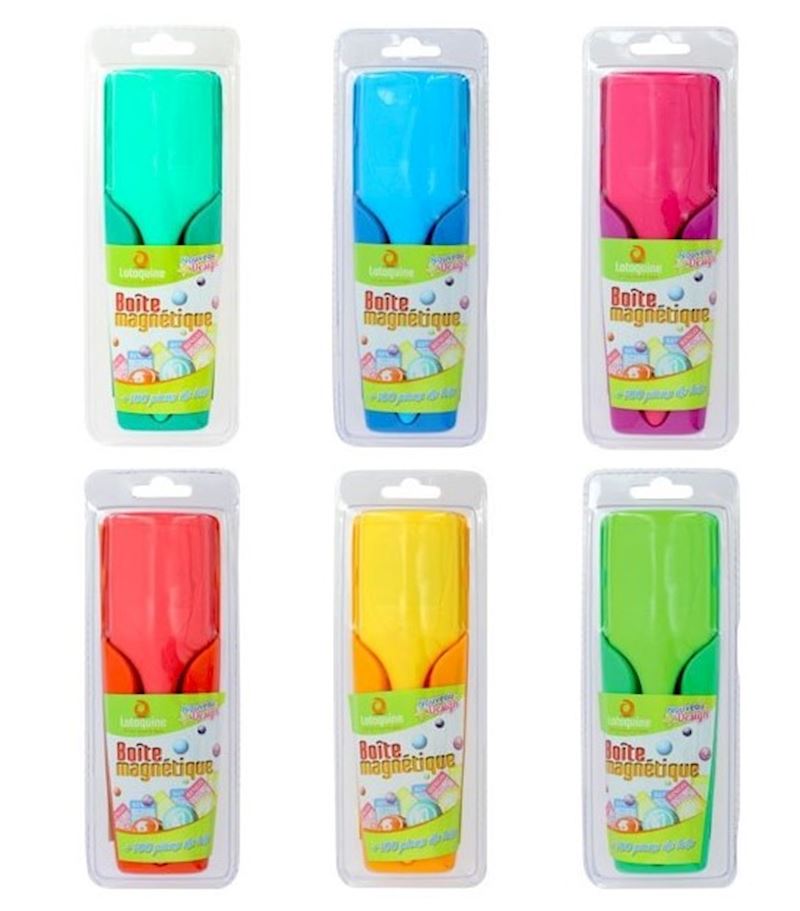 Lotto Magnetdose mit 100 Abdeckplättli, 6 Farben