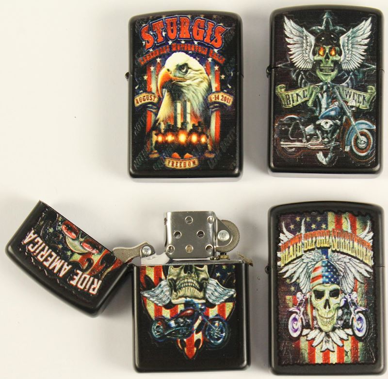 Benzinfeuerzeug Totenkopf/Ride Amerika 4xsort. leer