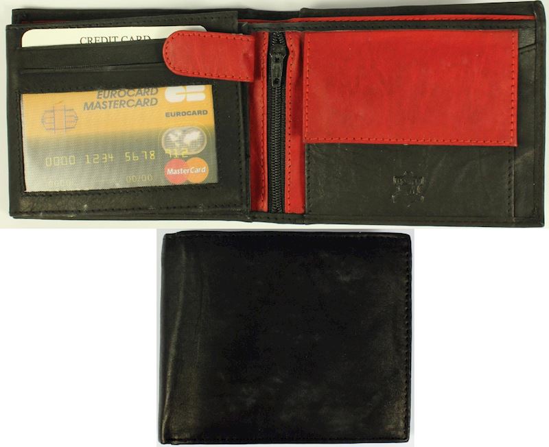 Geldbörse querformat Leder schwarz-rot 12x9,5cm