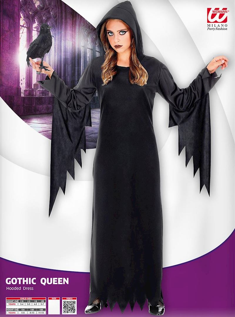 Kostüm Gothic Königin 128 cm Kleid mit Kapuze