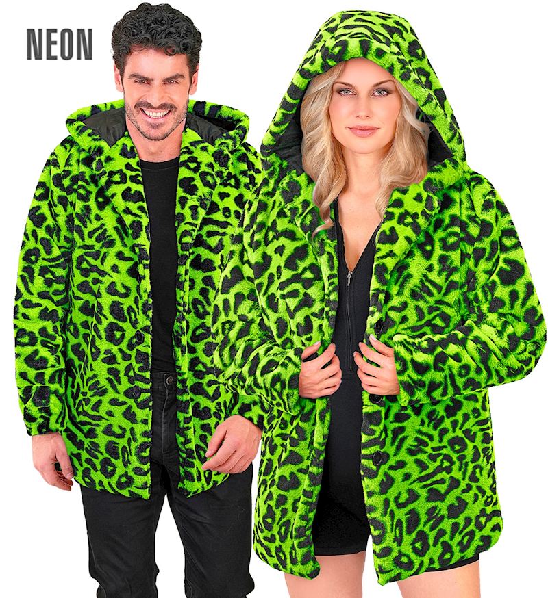 Plüsch Jacke Leopard mit Kapuze grün, Grösse L/XL