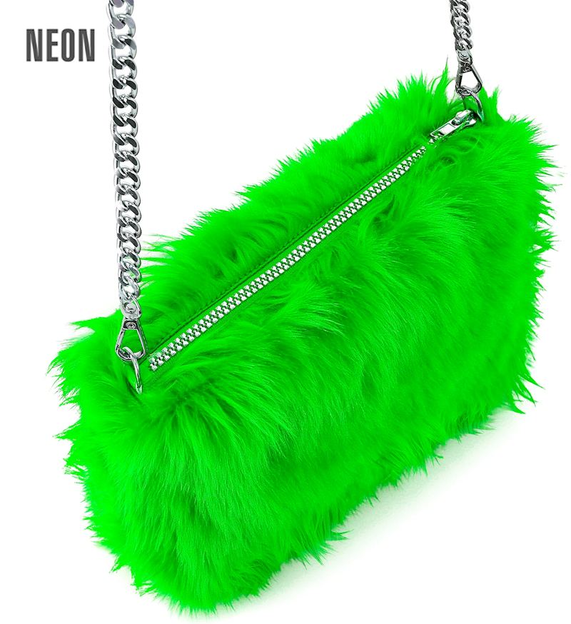 Handtasche neon grün aus Fell ca. 27x17 cm