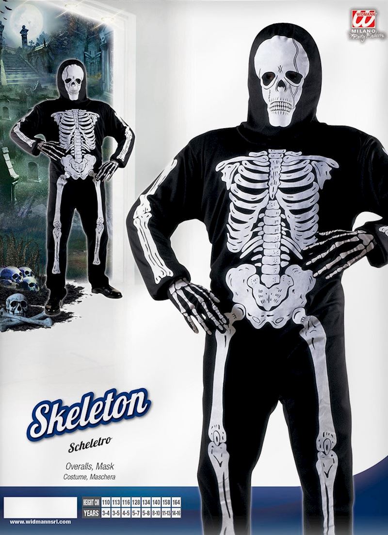 Kostüm Skelett mit Maske 140 cm