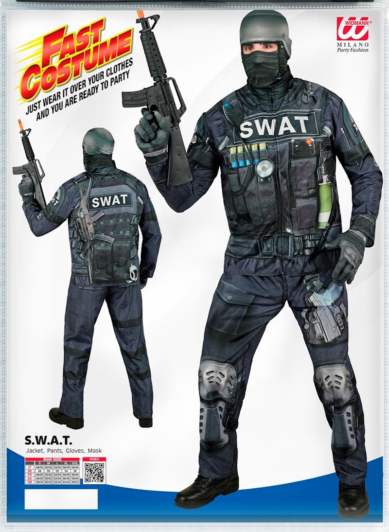 Kostüm S.W.A.T. Jacke, Hose, Handschuhe + Maske Grösse S