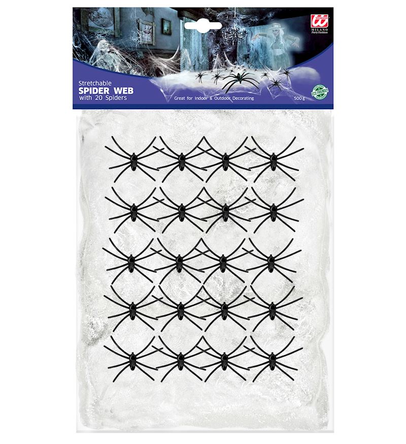 Spinnennetz weiss 500 g mit 20 Spinnen