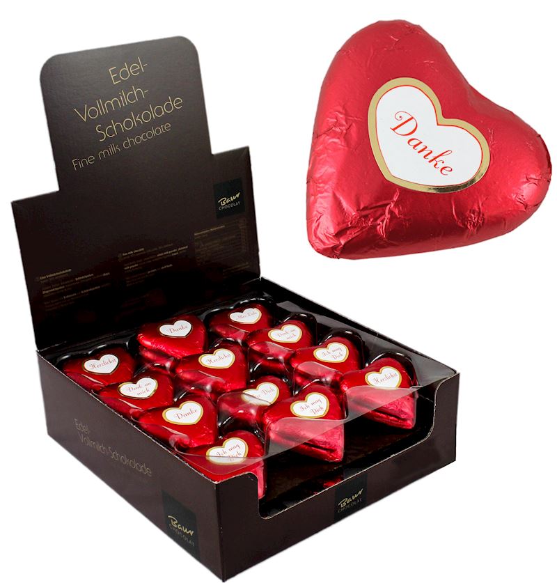 Schokoladen Herz massiv rot mit Spruchtexten sortiert 20 g