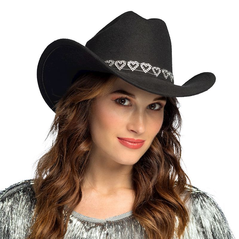 Cowboyhut Jamie schwarz mit Herzen silber