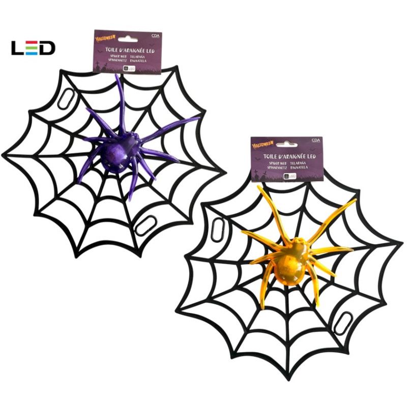Plastik Spinnennetz mit Spinne 2 Farben sort. mit LED 31 cm