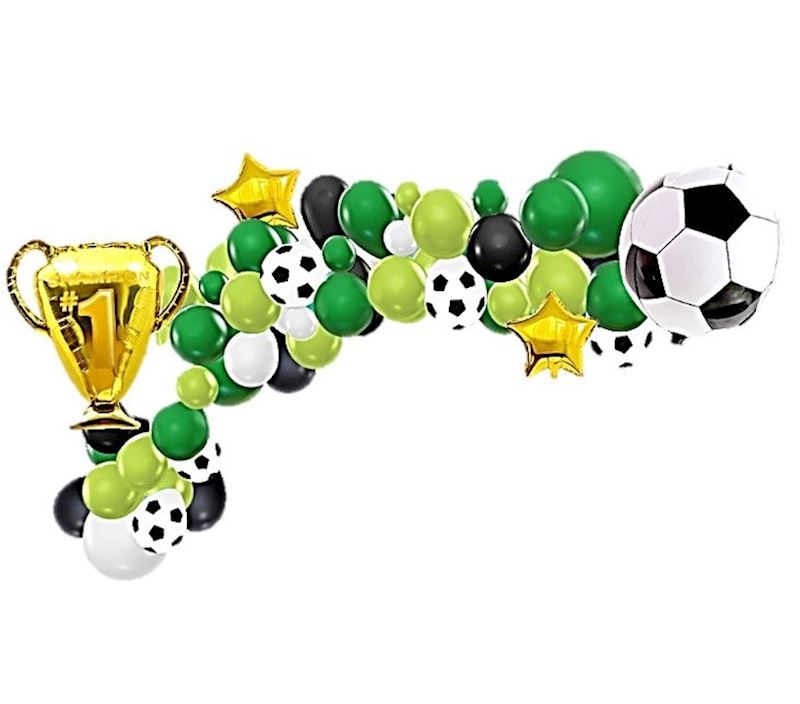Ballongirlande Fussball, Pokal mit 50 Ballone & Klebeband