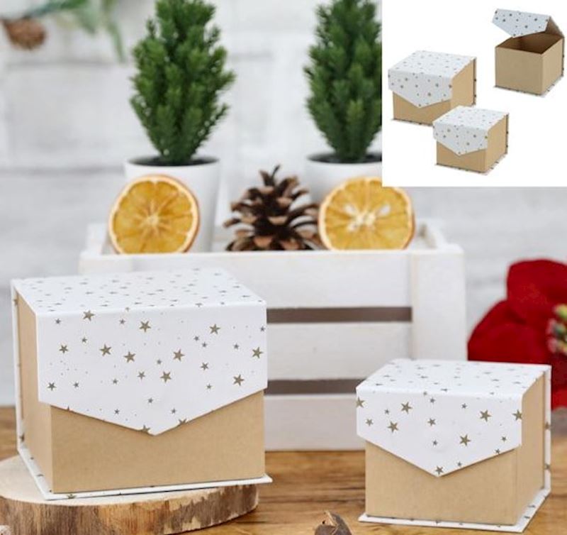 Geschenkbox Sterne aufklappbar mit Magnet 2er-Set 8x8x6 cm