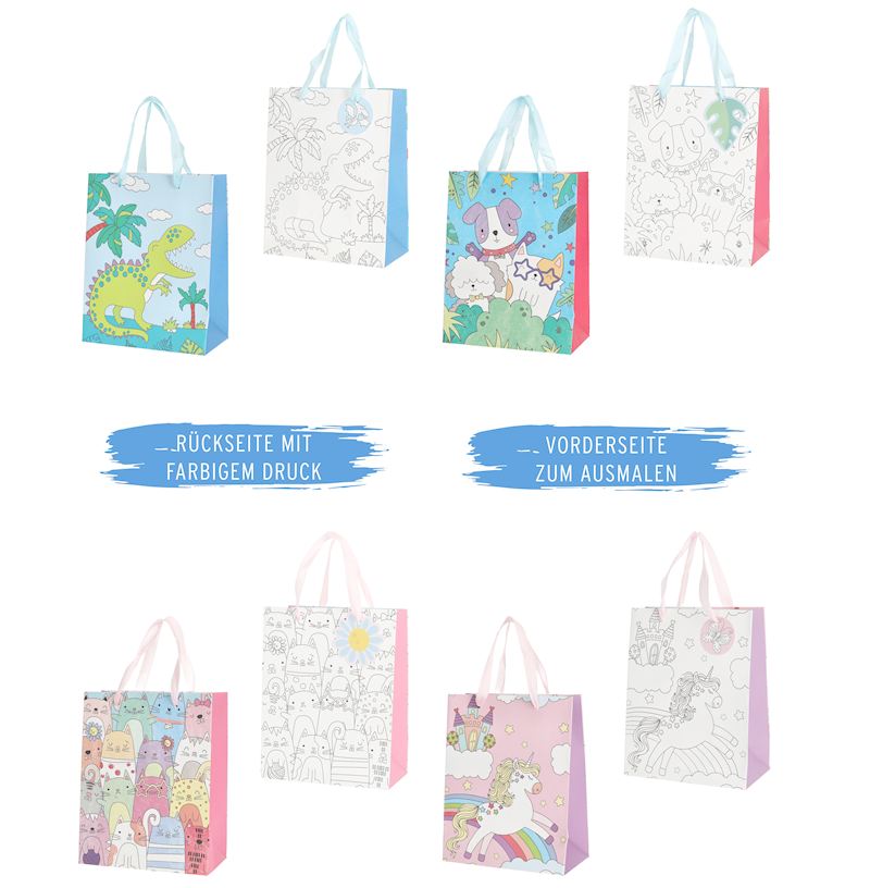 Sac cadeau pour enfants à colorier, 23 cm 4 ass