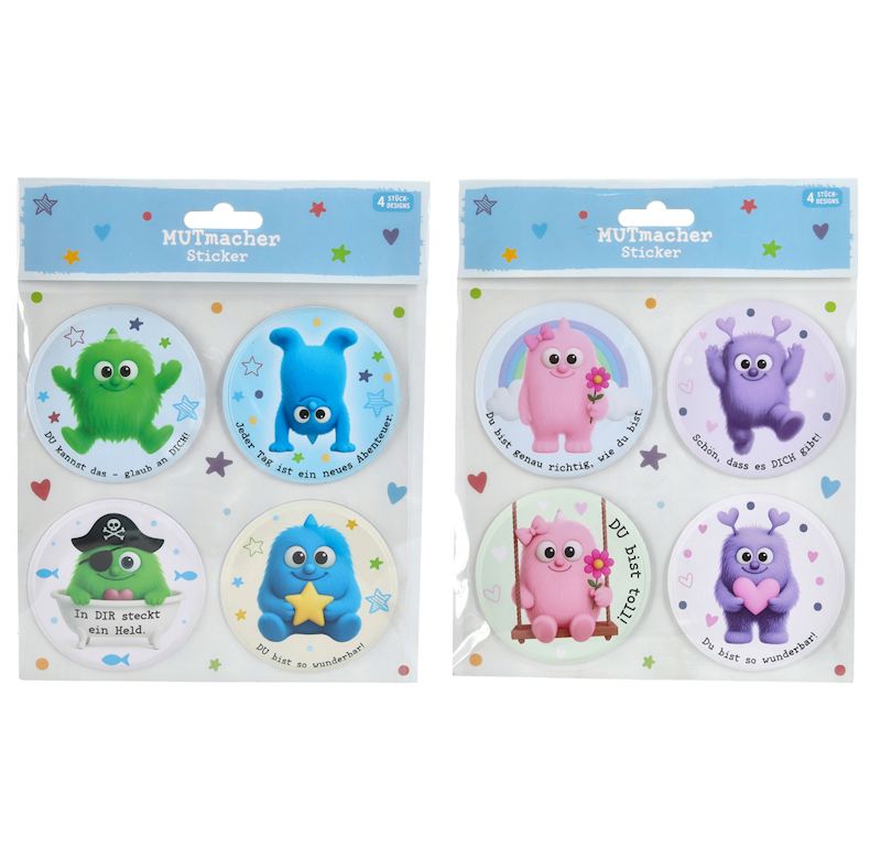 3D-Sticker Mutmacher Monster 4er Set DM 7,5 cm 2 sort.