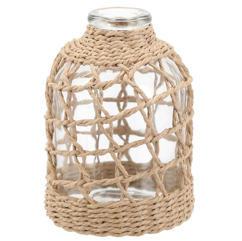 Glas Vase mit Geflecht 17 cm Boho Style