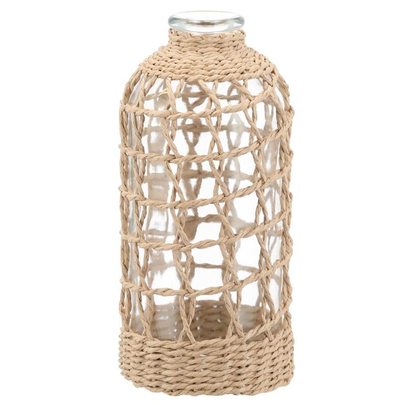 Glas Vase mit Geflecht 25 cm Boho Style