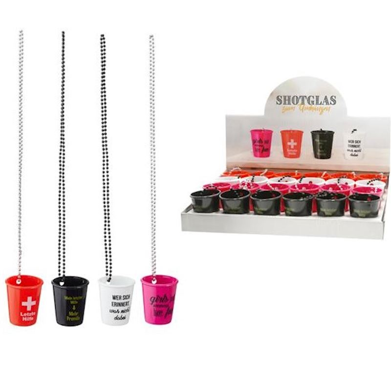 Shotbecher mit Spruch an Kette 4xsort.