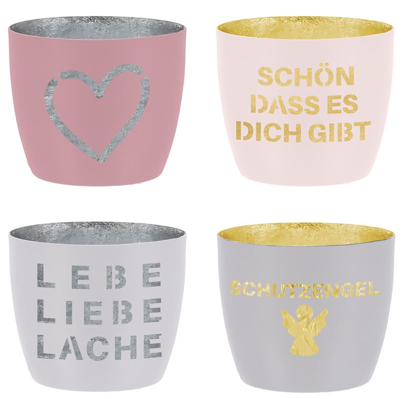 Windlicht Metall mit Spruch 4 sort. 10x9 cm