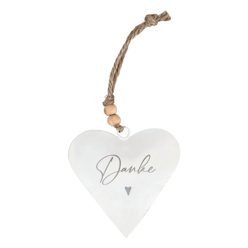 Hänger Deko Danke Herz weiss aus Eisen, 8 cm